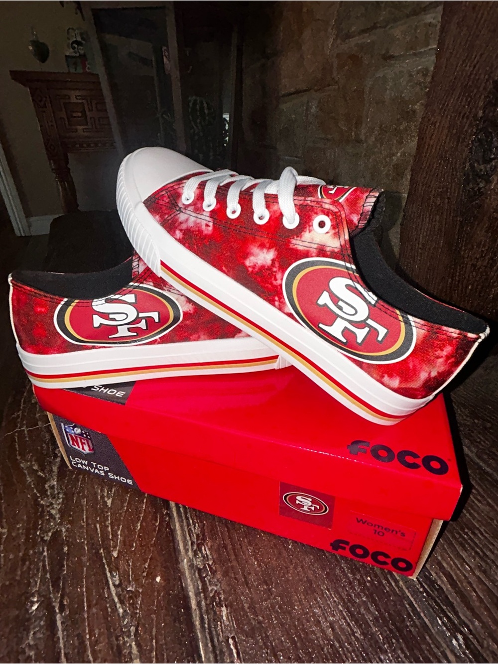 Womens San Francisco 49ers Red Canvas Sneakers
